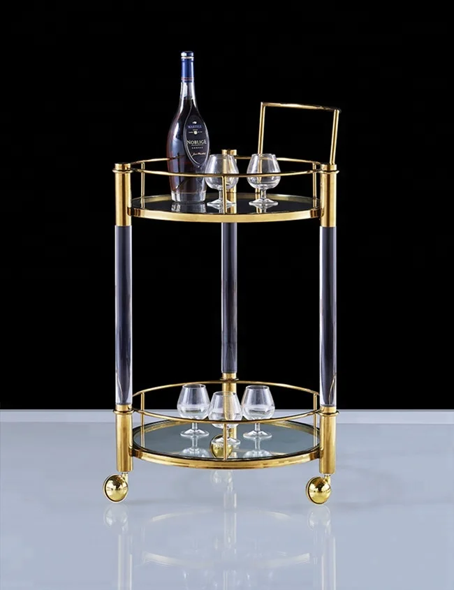 
Titanium round with acrylic base bar cart hotel bar KTV wine fancy tea trolley service cart 