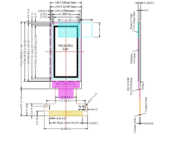 0.96" 64x128 Sh1107 White Oled Display With 22-pin Made In China - Buy ...