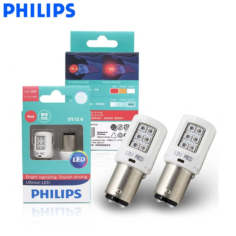 Philips LED P21/5W S25 1157 11499ULR Ultinon LED Red Color Car Turn Signal Indicators Light Fog Lamp Reversing Light, Pair