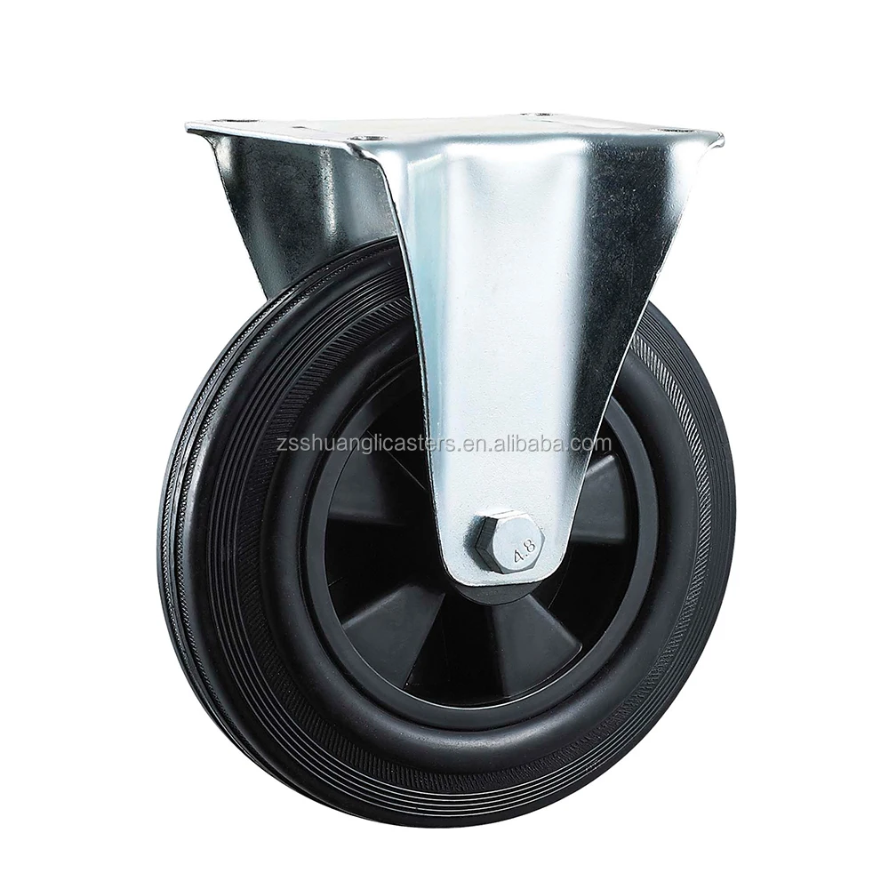 Rubber Rigid Castor Wheel With Plastic Core 200mm 8 Inch Roller Bearing