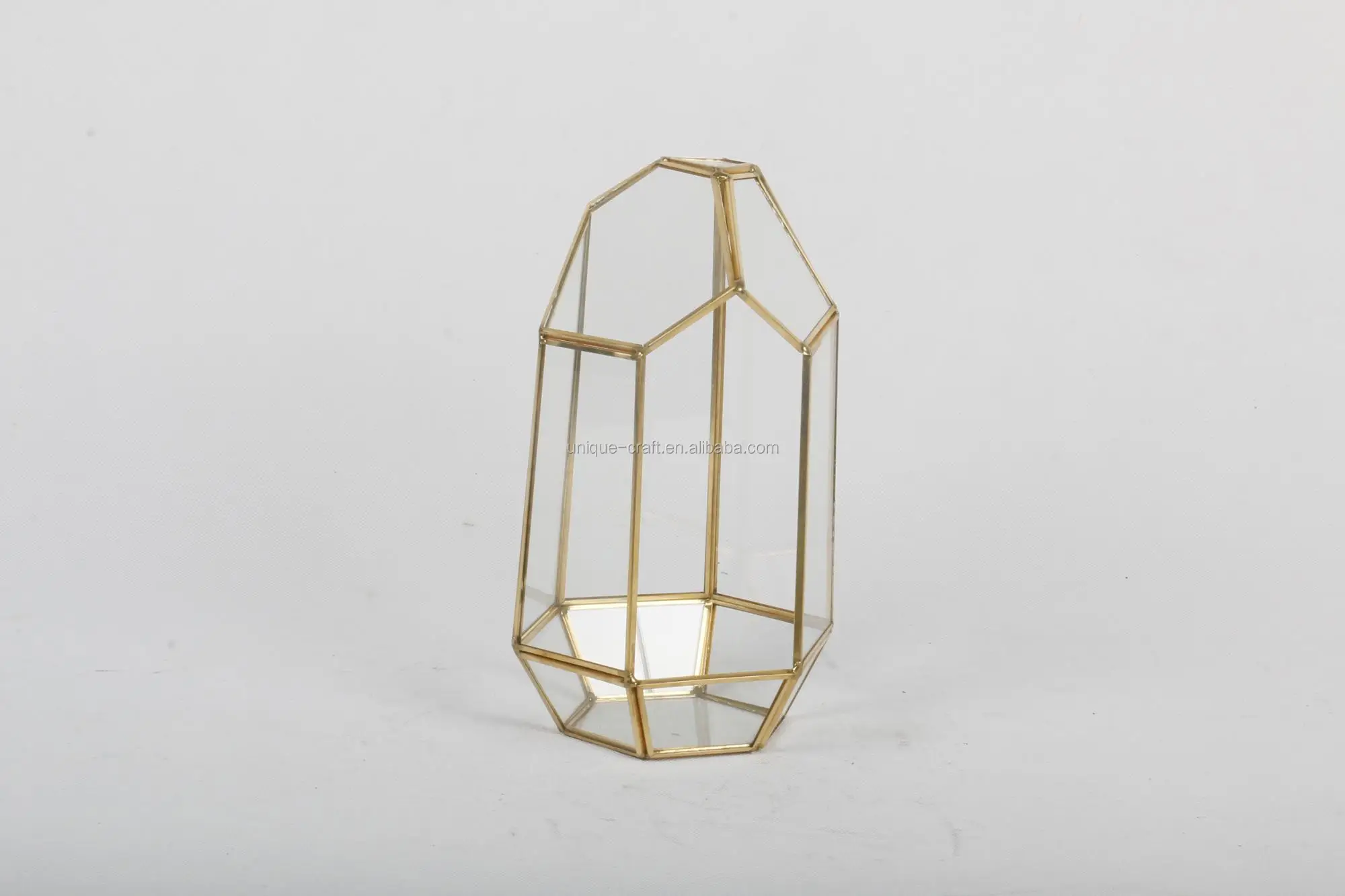 Small 5.9 inch Tall Geometric Glass Gold Terrarium Wholesale Container Box