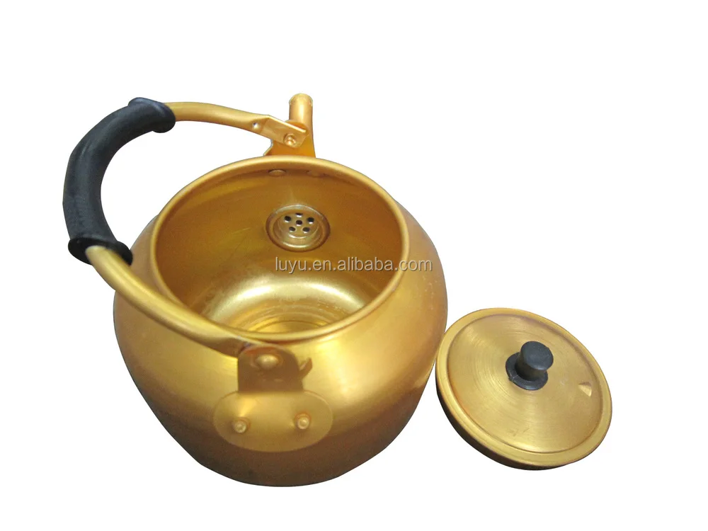 Cheaper Yellow Aluminum Tea Kettle Insert Mouth With Words Printing