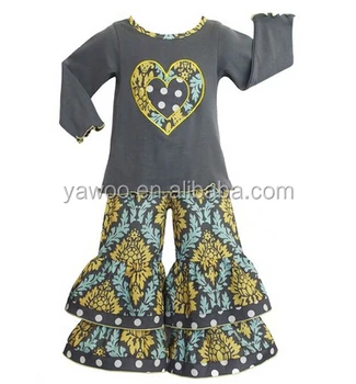 Newest Designer Wholesale Organic Baby Clothes Vintage Floral Ruffle