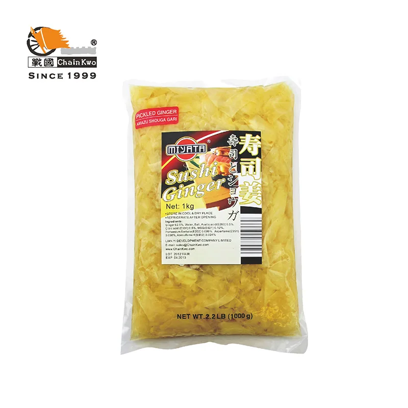 
Hot sale Japanese ginger pickled yellow sushi ginger with plastic bag 1kg 