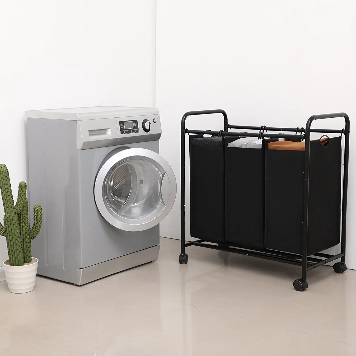 Hot Selling Household Dirty Laundry 3 Sections Cloth Laundry Cart With