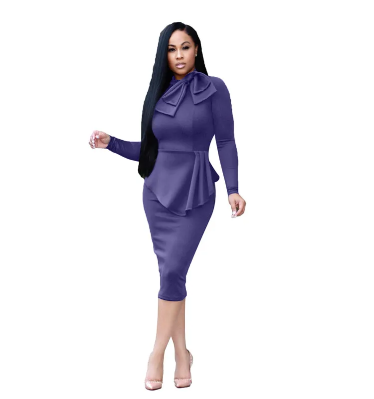 6 Colors Plus Size Long Elegant African Women Work Office Dresses ...
