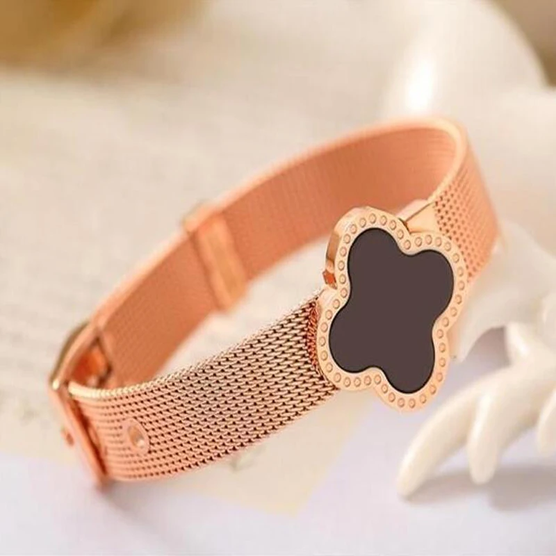 new design Watch band Jewelry Rose Gold Color Leaf Clover Bangle Bracelet For Girl Wholesale