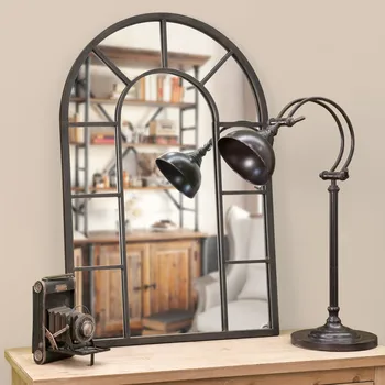 Large Decorative Arch Window Mirror With Metal Frame Door Living