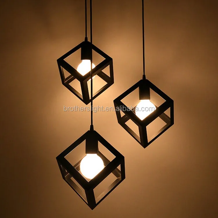 Industry Cafe Bar vintage cube suspended lamp fixture e27 black retro pendant light