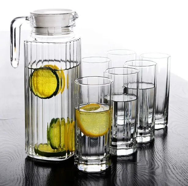 Jarra de vidrio con tapa, juego de 2 jarras de agua de vidrio de 34 onzas,  jarra de agua fría para té helado, limonada, café, elegante y moderno