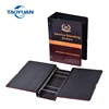 printed paper over woodboard with metal push locked binder cover