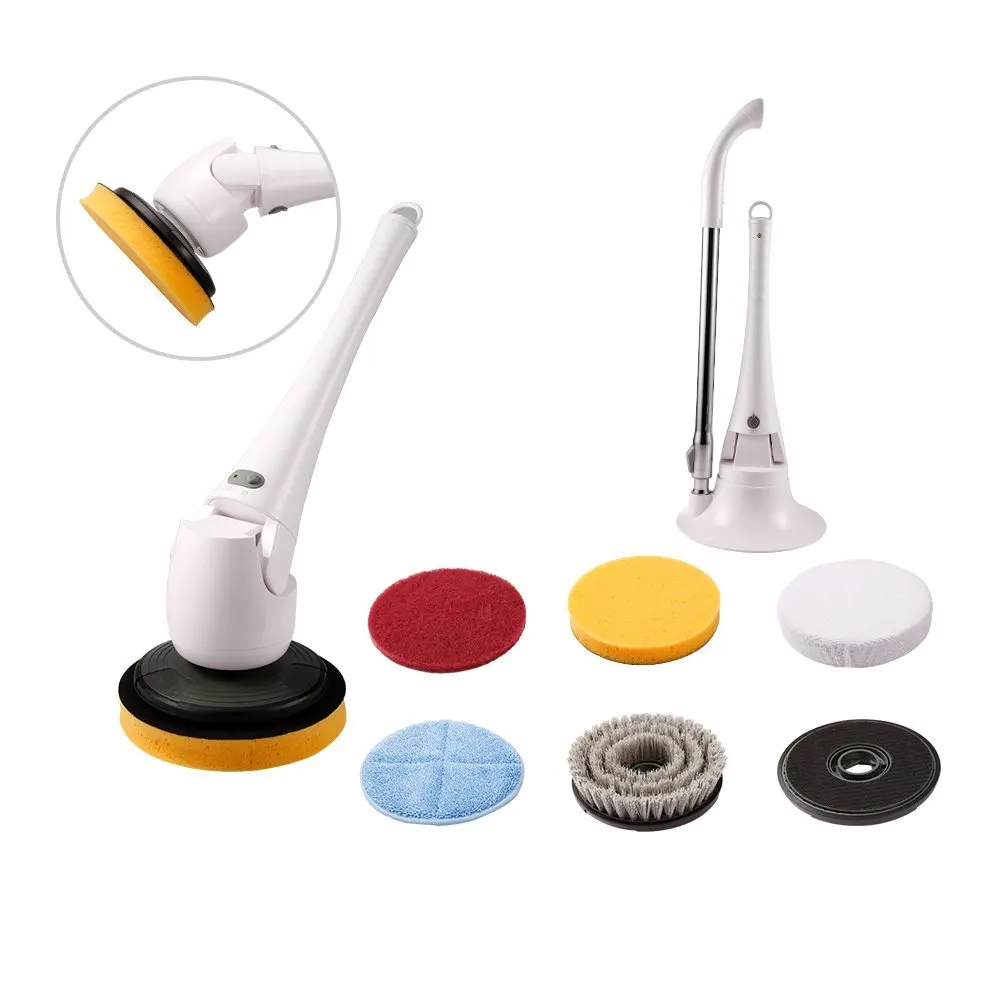 COOCHEER Spin Scrubber-Cordless Telescopic Power Tub and Tile Scrubber Cleaner for for Bath Toilet Floor Wall Window Car Surface Cleaning- No Bending-with 5 Interchangeable Brushes (Upgrade, White)