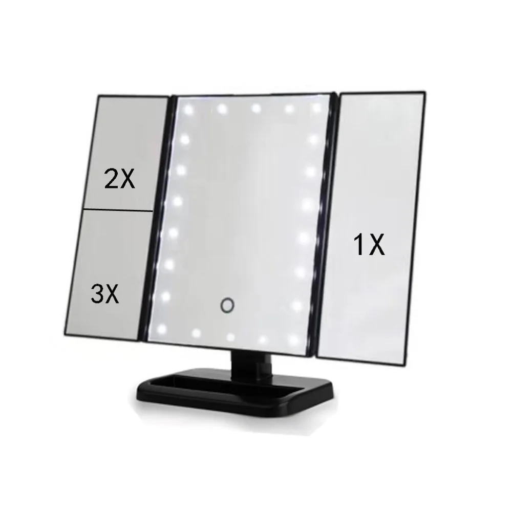 3 Sides Foldable Touch Sensor Desktop Cosmetic Led Makeup Mirror With