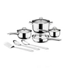Wholesale custom stainless steel cookware set with glass lid silver