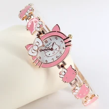 2015 New Hello Kitty Watches Fashion Ladies Quart Watch Vintage Kids Cartoon Wristwatches Analog King Girl Brand Quartz women