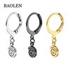 2018 Gold silver black Stainless steel round elastic drop Earrings Spiral pendant gold earring men