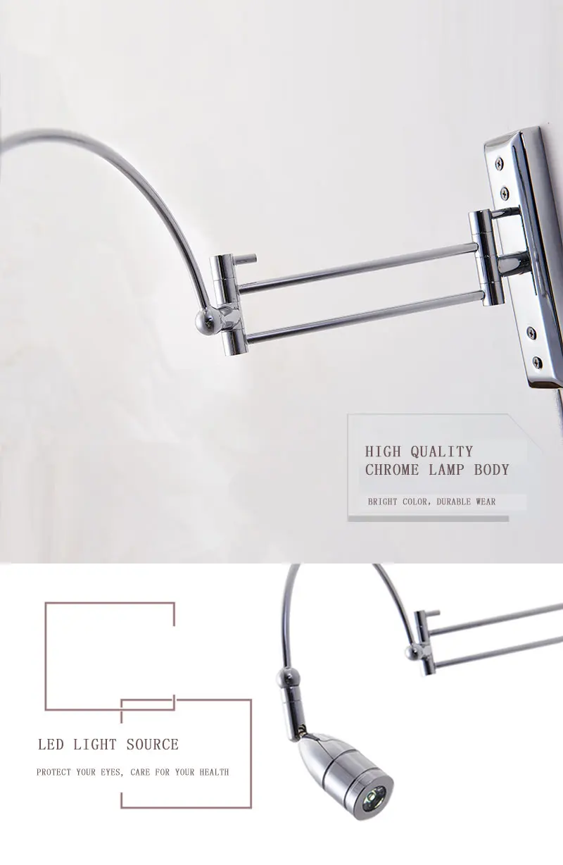 Chrome wall lamp modern led swing arm wall lamp for reading room and bedroom hotel