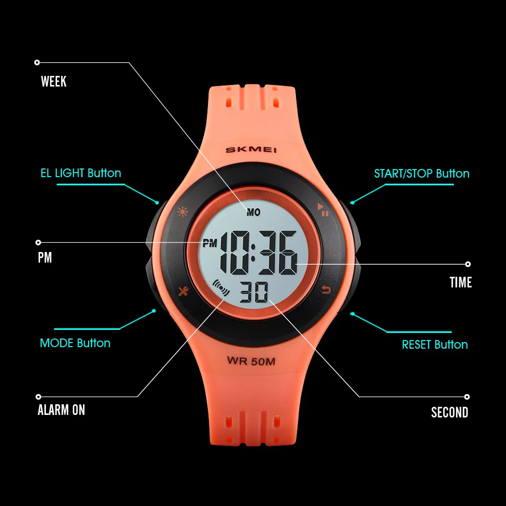Детские цифровые часы 50 м водонепроницаемые Модные Новые пластиковые наручные часы SKMEI 1455