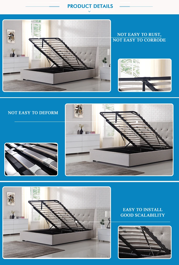 European Style Lift Up Ottoman Folding Storage Slatted Bed Frame With