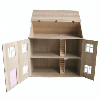 Blue Roof Wooden Doll House With Pink Small Door Buy Doll
