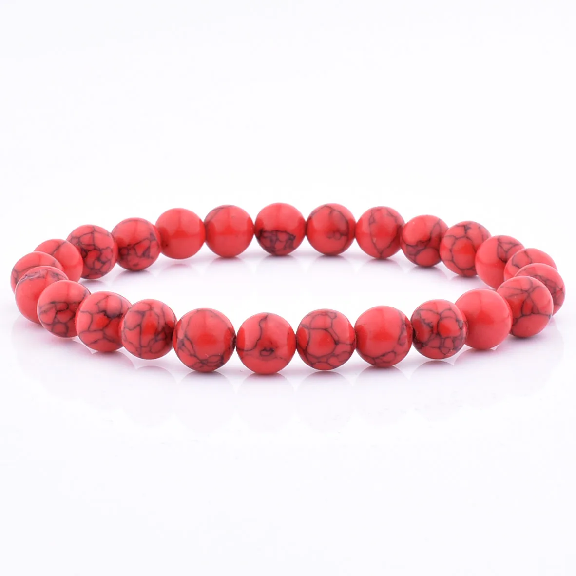 New Arrive Stretch Style 8Mm Red Turquoise Bead Stone Women Men Bracelet For American Market