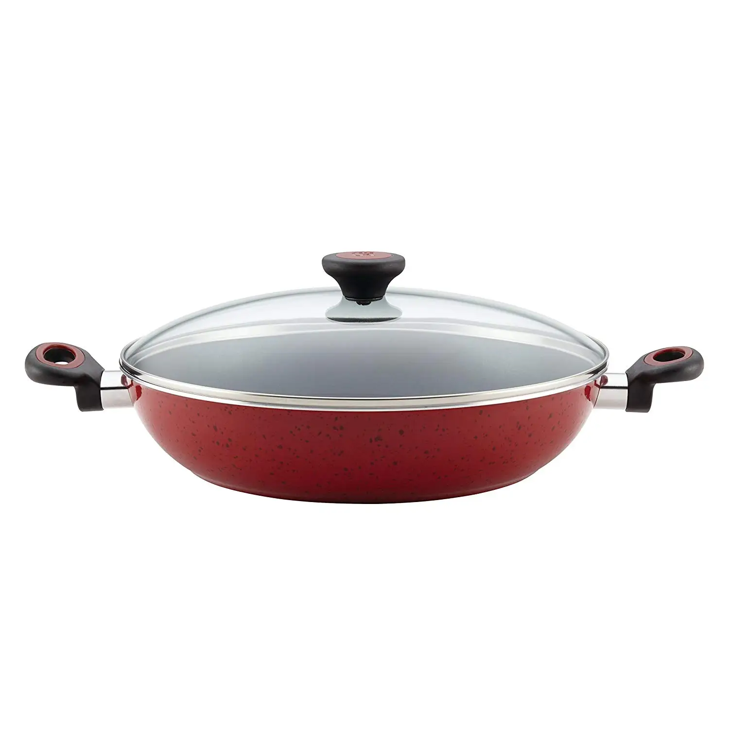 Cooking In Style Fantastic Cookware Classic Red Color 12.5 Inch Aluminum Fry Pan With Lid Non Stick Beautiful Design Heavy Quality Kitchen Use Large Capacity Simple Addition To Kitchen