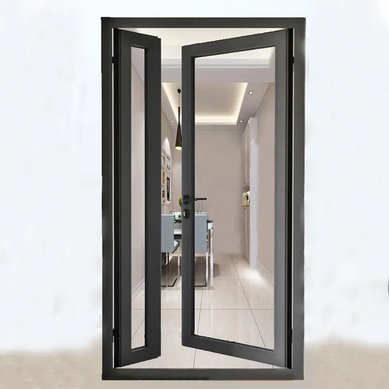 Wooden Grain Finished Exterior French Patio Doors Glass French