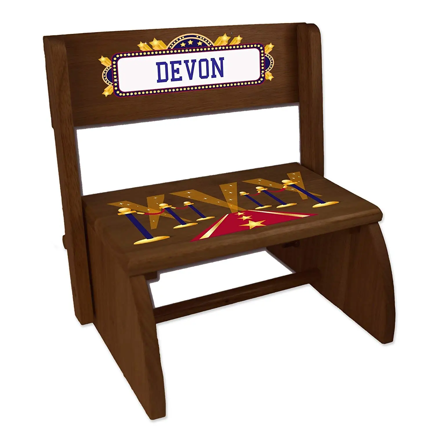 Personalized A Star is Born Blue Espresso Wooden Folding Stool and Seat
