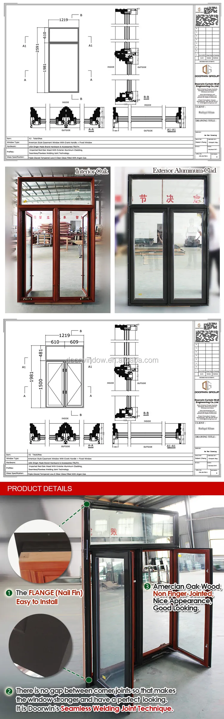 USA NAMI/AAMA/SDA/WDMA Certified SGCC Tempered Glass Window Price Of Wood Aluminium Casement Window