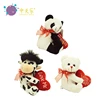 Factory Supply Plush Animals with Embroidered Heart and Ribbon Bear Cow Panda Dog Rabbit Frog 15CM 20CM
