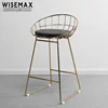 Wholesale armless luxury gold stainless steel industrial metal wire side high bar stool with fabric cushion for club event