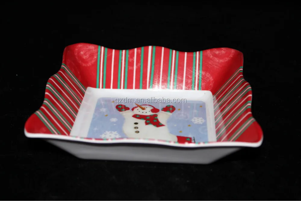 Christmas Theme Melamine Wavy Square Bowl