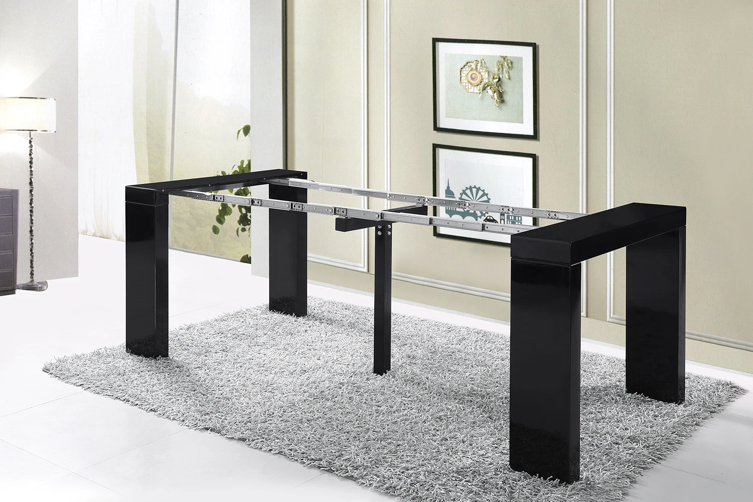 Modern Style Small Black High Gloss Extension Restaurant Dinning Table