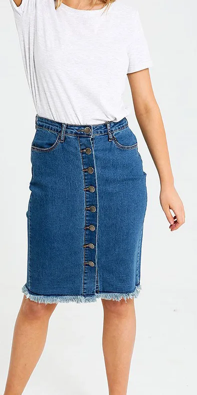 saia botao frontal jeans