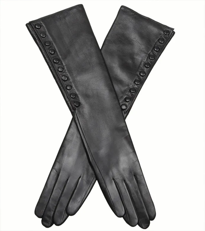 Ladies Opera Long Soft Nappa Leather Button up Gloves for Snow Winter