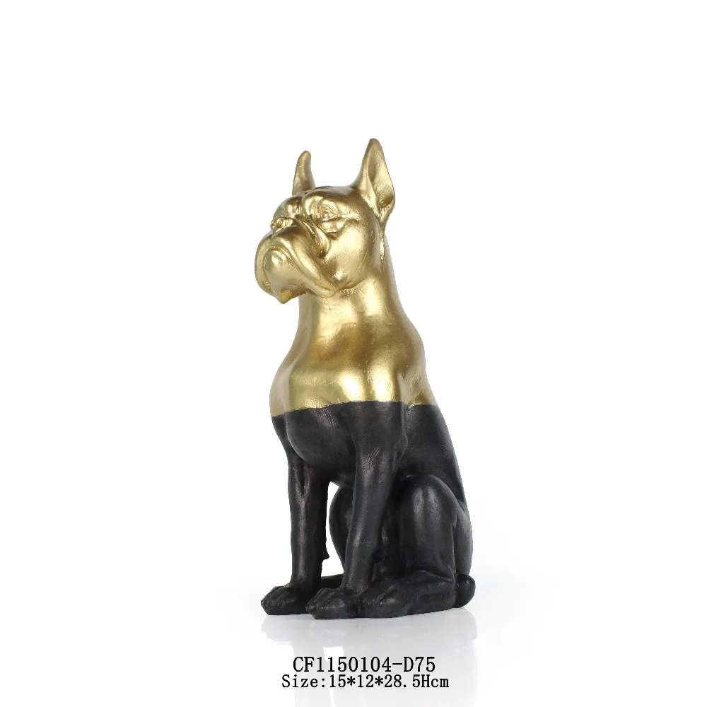 Resin Animal Black Gold English French Bulldog Puppies Statue Dog Figurine for sale details