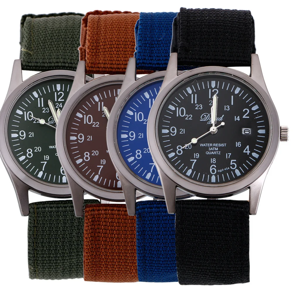 Fancy Luxury Brand Men's Sports Watches Analog Fabric Strap Army