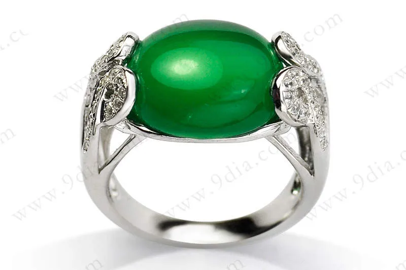 Big Stone Design Green Jade Silver Ring for Women