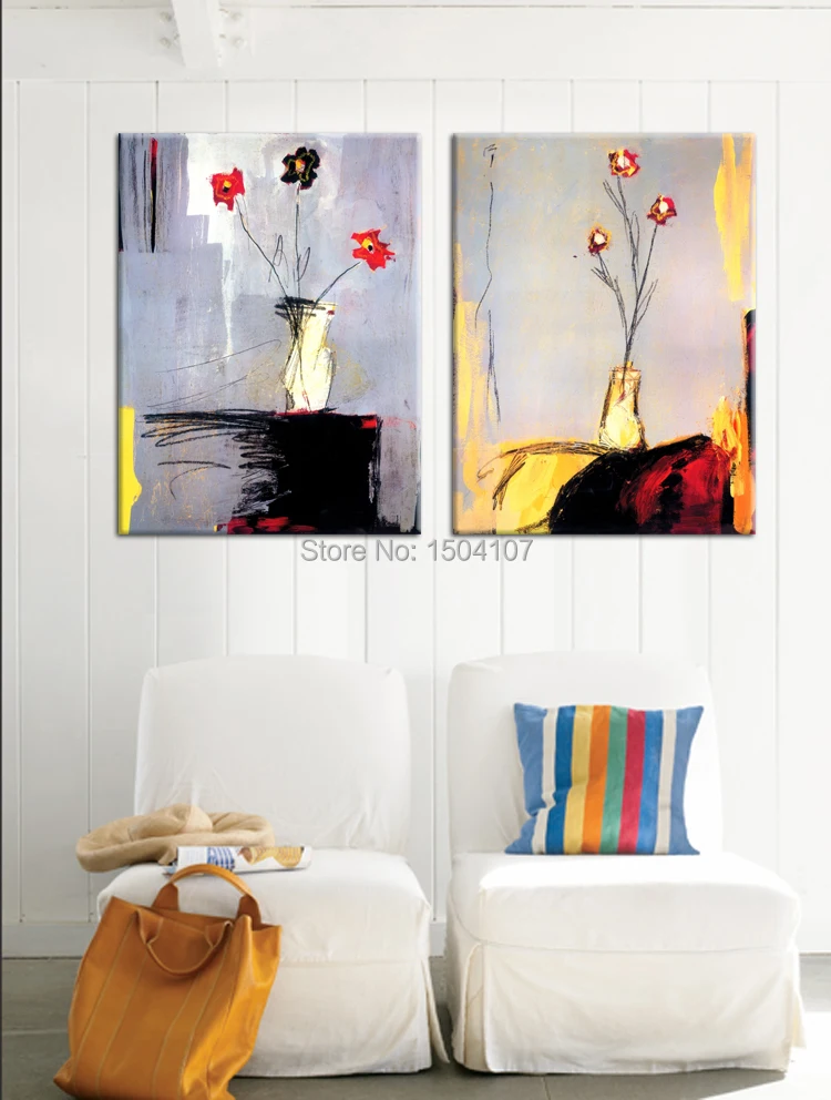 Minimalist Wall Art 2 pcs Abstract Flowers Paintings For Home Decor