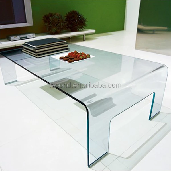 N783 Tempered Round Lines Glass Table Real Transparent Bent Glass