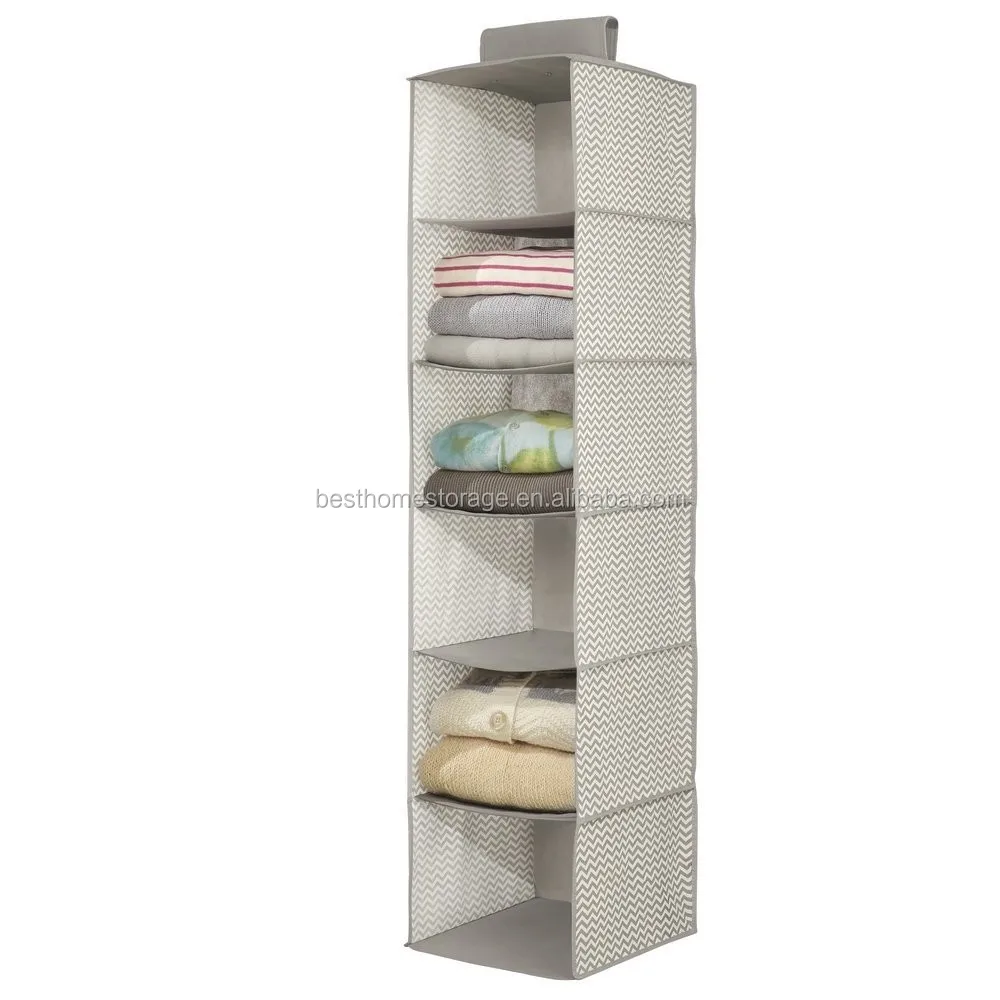 6shelf Hanging Closet Organizer With Plastic Shelves,Natural Canvas