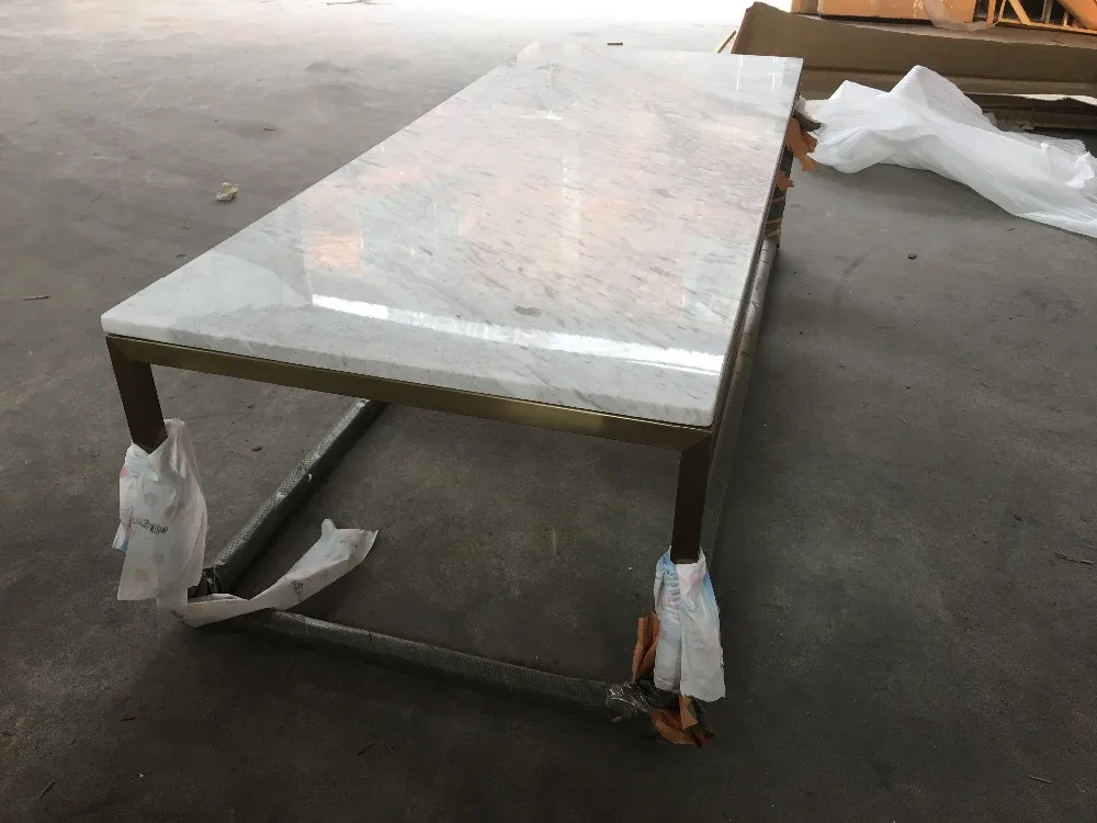 Simple Stainless Steel Gold Legs Natural Marble Top Coffee ...