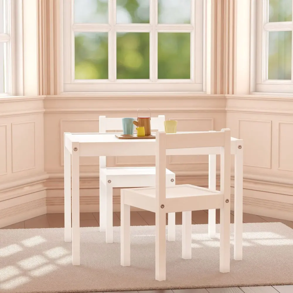 Kids Table And Chairs Set White Wood Children's Set With One Table And