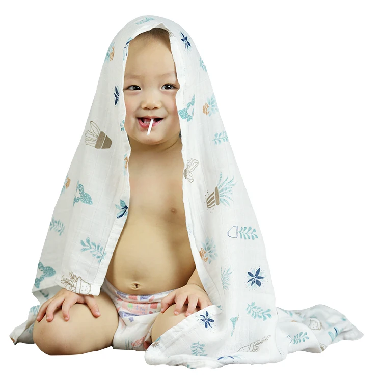 Wholesale 100% Organic Cotton Printed Newborn Fabric Wrap Blanket 47*47 Baby Nursery Muslin Swaddle