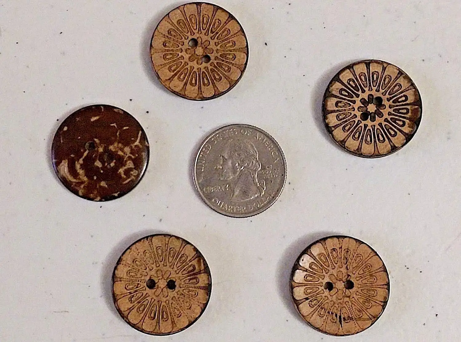 ShopForAllYou Buttons Craft kit Sewing Decorative 5 Brown Flower 2-Hole Coconut Shell Buttons 1" (25mm) Scrapbook Craft (1150)