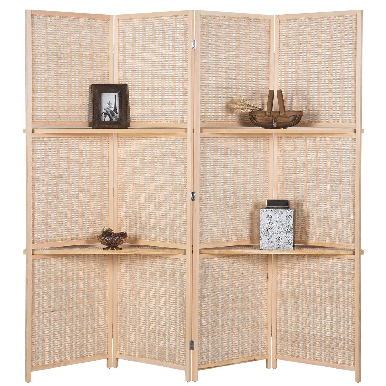 6 Ft Tall Beige Woven Bamboo Room Divider Folding Privacy Screens