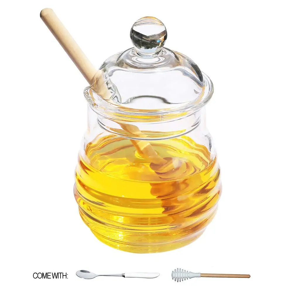 ITIKKY Honey Pot Jar with Dipper and Lid Borosilicate Glass Beehive ...