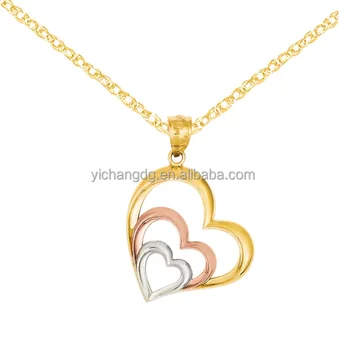 14k Tri-color Gold And Rhodium Heart 