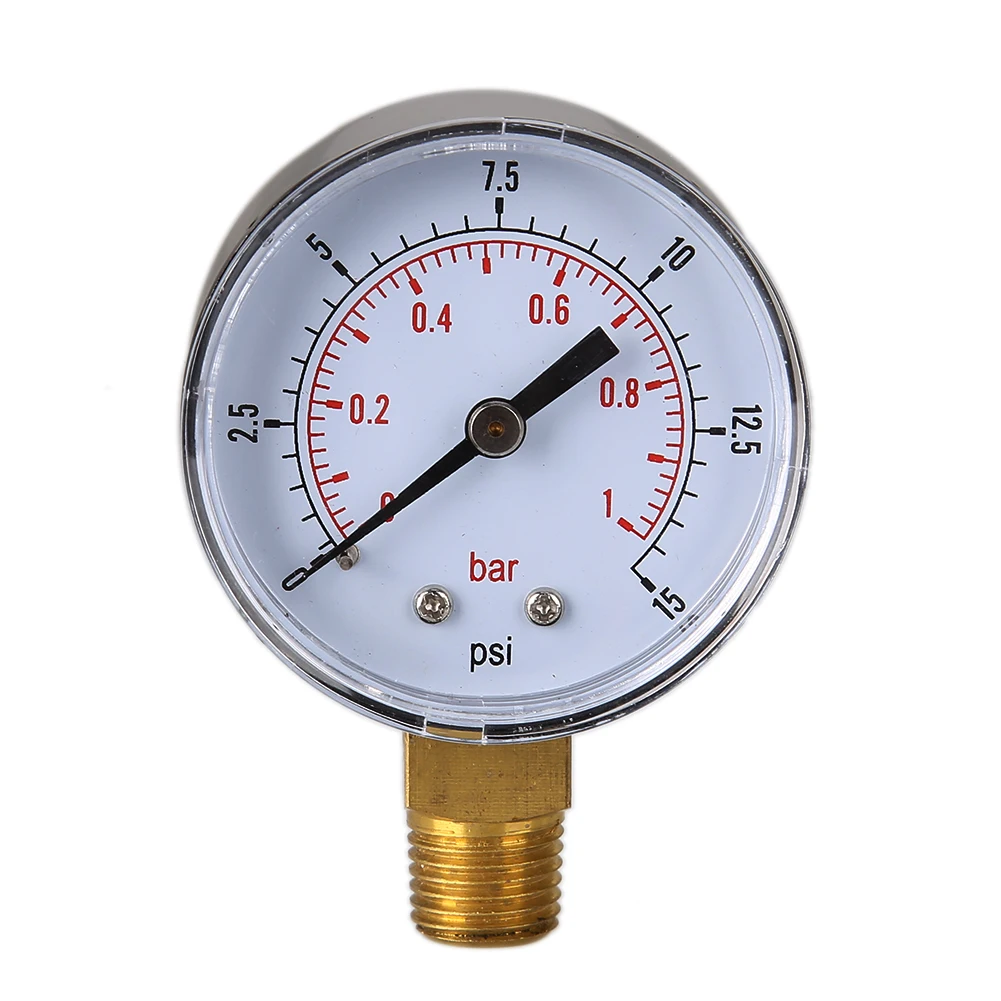 1pc Air Pressure Gauge Dial Pneumatic 0-15psi 0-1 Bar Horizontal Back Mount 