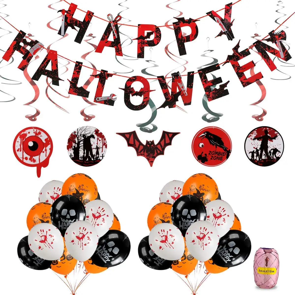 Happy Halloween Decorations Kit Banner Garland Creepy Creatures Hanging Swirl Ceiling Decor Pumpkin Latex Balloons Buy Halloween